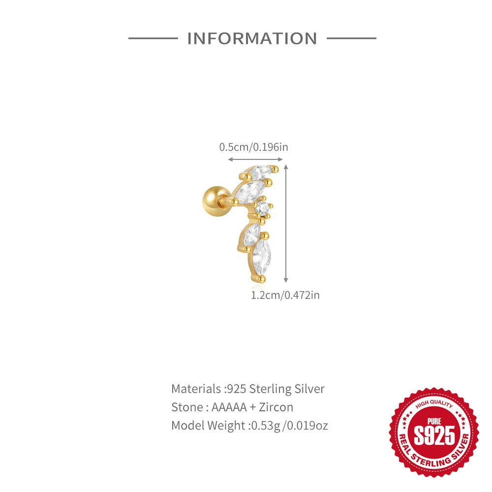 CANNER 1PC 925 Sterling Silver Crown Horse Eye Zircon Heart Flat Head Cartilage Piercing Stud Earring For Women Claasic Earring