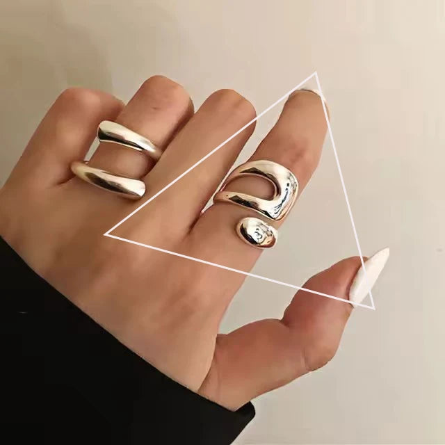 VENTFILLE 925 Sterling Silver Rings INS Fashion Hip Hop Vintage Couples Hollow Lines Punk Thai Silver Party Adjustable Jewelry
