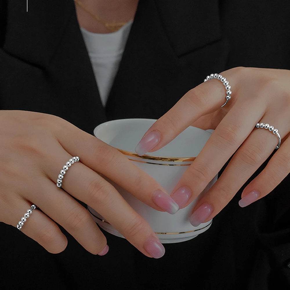 New 925 Sterling Silver Stress Relief Fidget Spinner Rings Rotate Beads Anxiety Adjustable Rings for Women Men Fine Jewelry