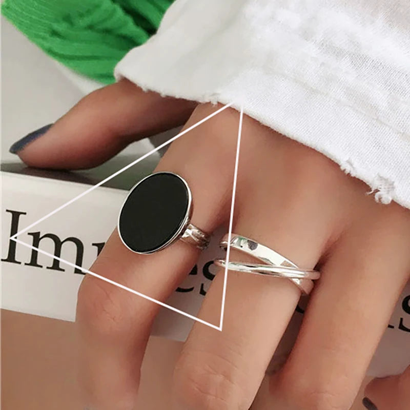 VENTFILLE 925 Sterling Silver Rings INS Fashion Hip Hop Vintage Couples Hollow Lines Punk Thai Silver Party Adjustable Jewelry