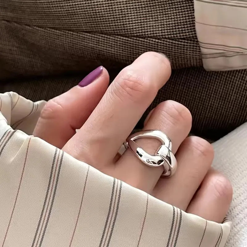 VENTFILLE 925 Sterling Silver Rings INS Fashion Hip Hop Vintage Couples Hollow Lines Punk Thai Silver Party Adjustable Jewelry