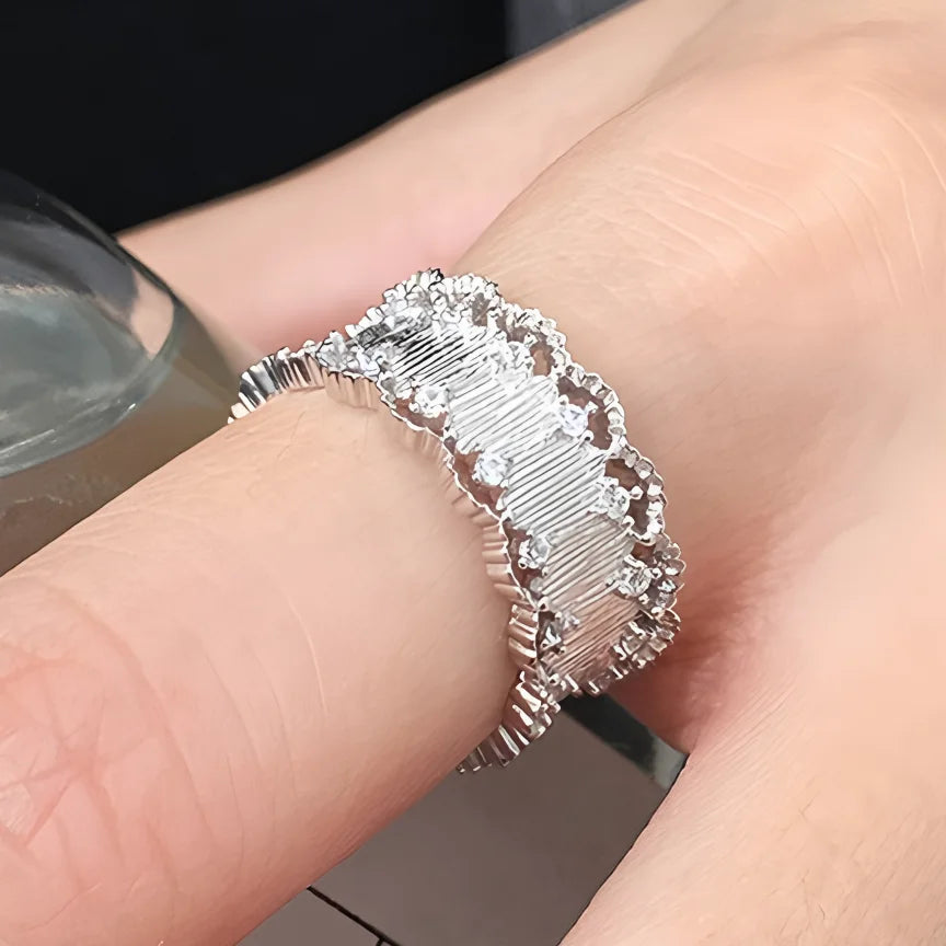 VENTFILLE 925 Sterling Silver Rings INS Fashion Hip Hop Vintage Couples Hollow Lines Punk Thai Silver Party Adjustable Jewelry