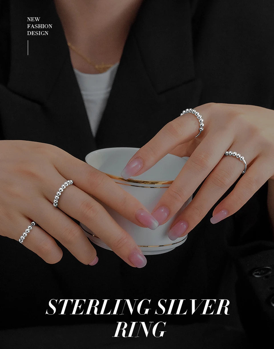 New 925 Sterling Silver Stress Relief Fidget Spinner Rings Rotate Beads Anxiety Adjustable Rings for Women Men Fine Jewelry