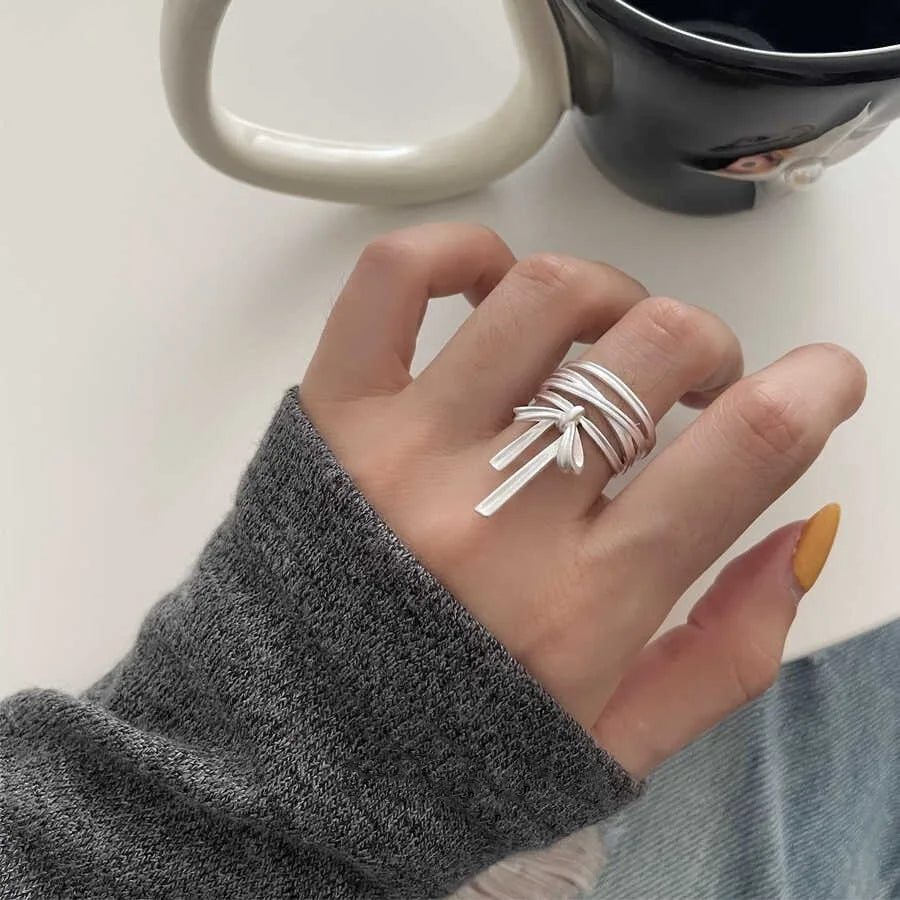 VENTFILLE 925 Sterling Silver Rings INS Fashion Hip Hop Vintage Couples Hollow Lines Punk Thai Silver Party Adjustable Jewelry