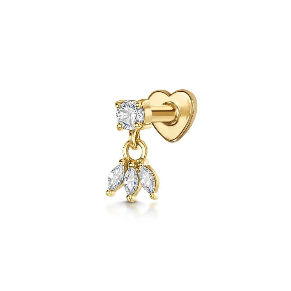 CANNER 1PC 925 Sterling Silver Crown Horse Eye Zircon Heart Flat Head Cartilage Piercing Stud Earring For Women Claasic Earring