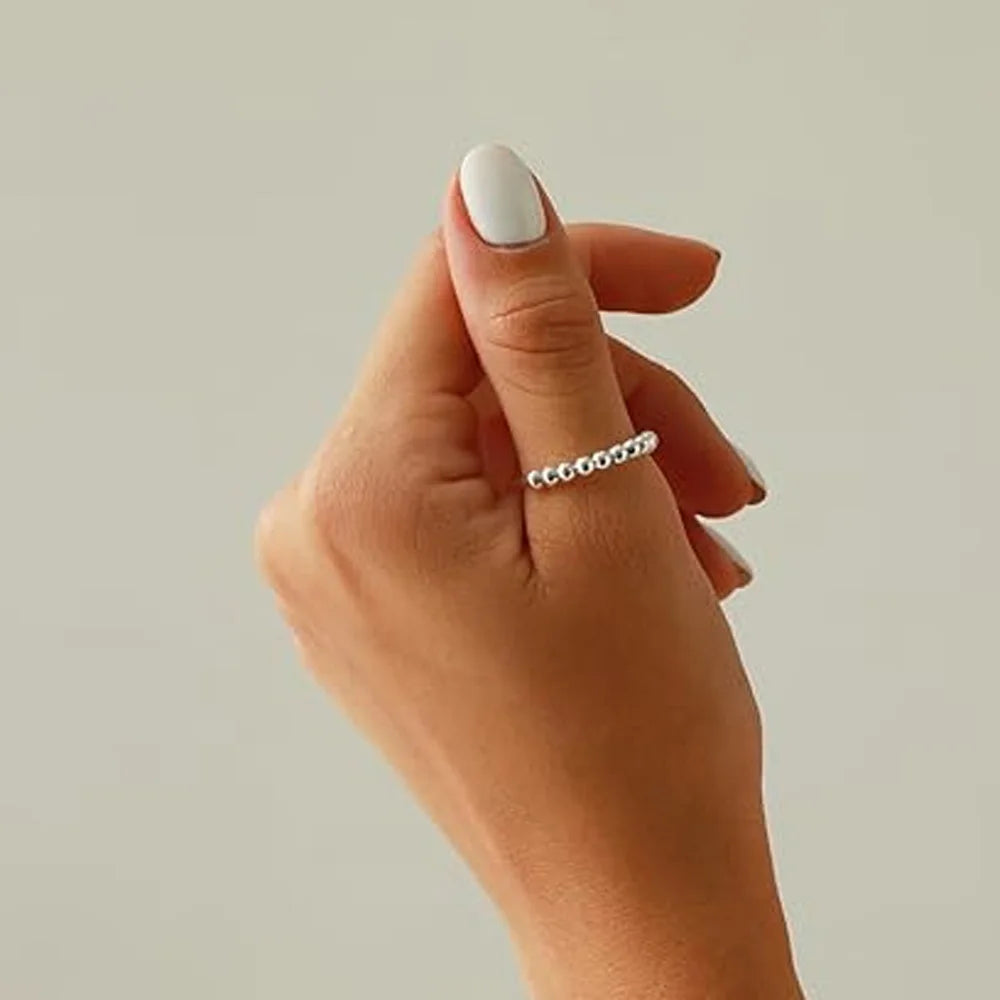 New 925 Sterling Silver Stress Relief Fidget Spinner Rings Rotate Beads Anxiety Adjustable Rings for Women Men Fine Jewelry