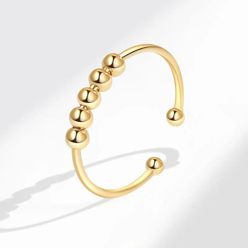 New 925 Sterling Silver Stress Relief Fidget Spinner Rings Rotate Beads Anxiety Adjustable Rings for Women Men Fine Jewelry