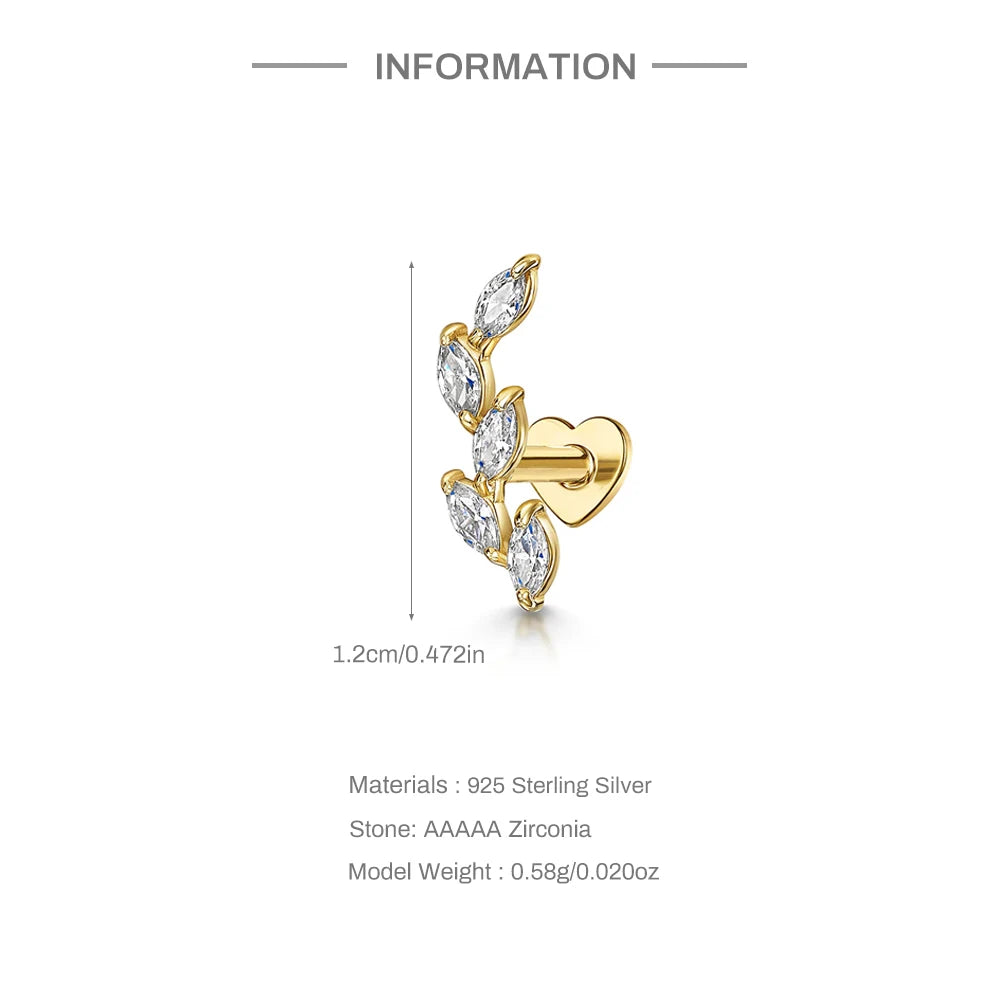 CANNER 1PC 925 Sterling Silver Crown Horse Eye Zircon Heart Flat Head Cartilage Piercing Stud Earring For Women Claasic Earring