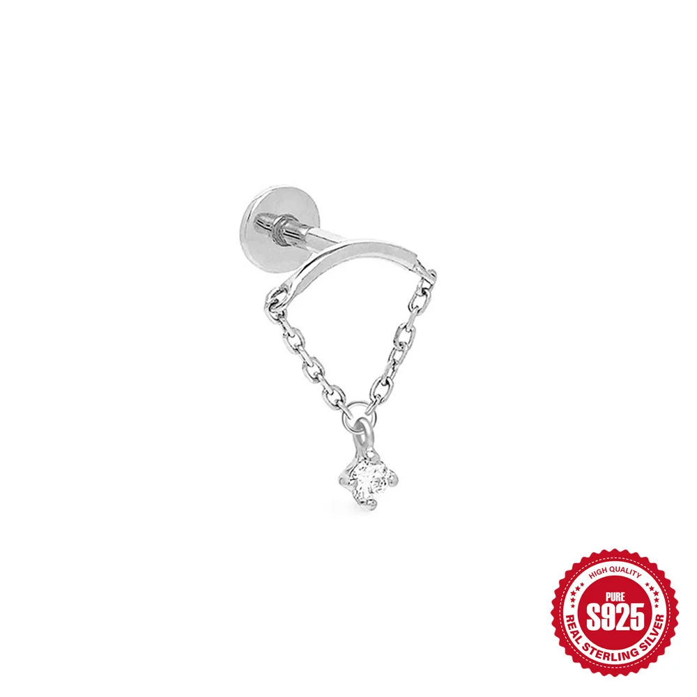 CANNER 1PC 925 Sterling Silver Crown Horse Eye Zircon Heart Flat Head Cartilage Piercing Stud Earring For Women Claasic Earring