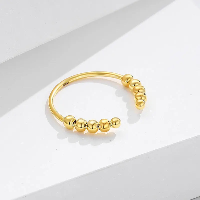 New 925 Sterling Silver Stress Relief Fidget Spinner Rings Rotate Beads Anxiety Adjustable Rings for Women Men Fine Jewelry