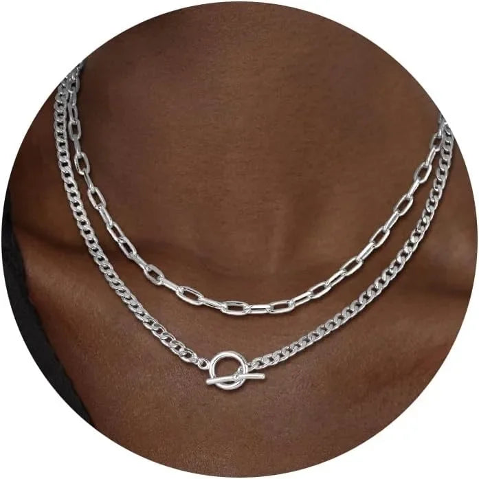 Gold Layered Necklace for Women K Gold Plated Necklace Women Cuban Link Paperclip Chain Toggle Clasp Necklace Jewelry for Women