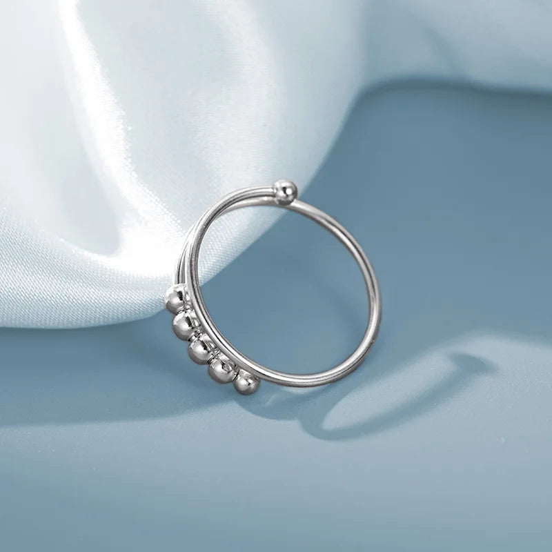 New 925 Sterling Silver Stress Relief Fidget Spinner Rings Rotate Beads Anxiety Adjustable Rings for Women Men Fine Jewelry