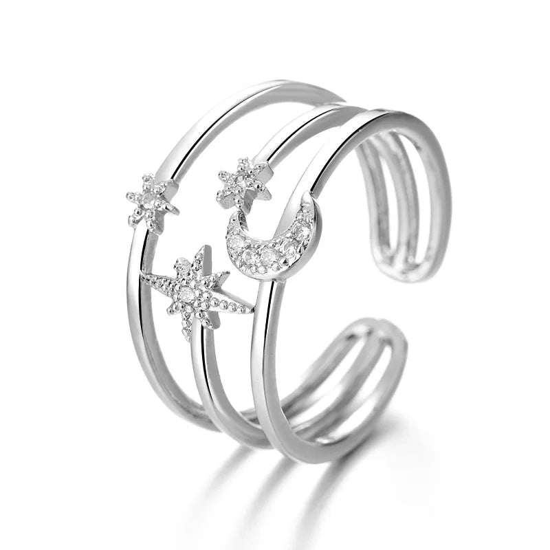VENTFILLE 925 Sterling Silver Rings INS Fashion Hip Hop Vintage Couples Hollow Lines Punk Thai Silver Party Adjustable  Jewelry