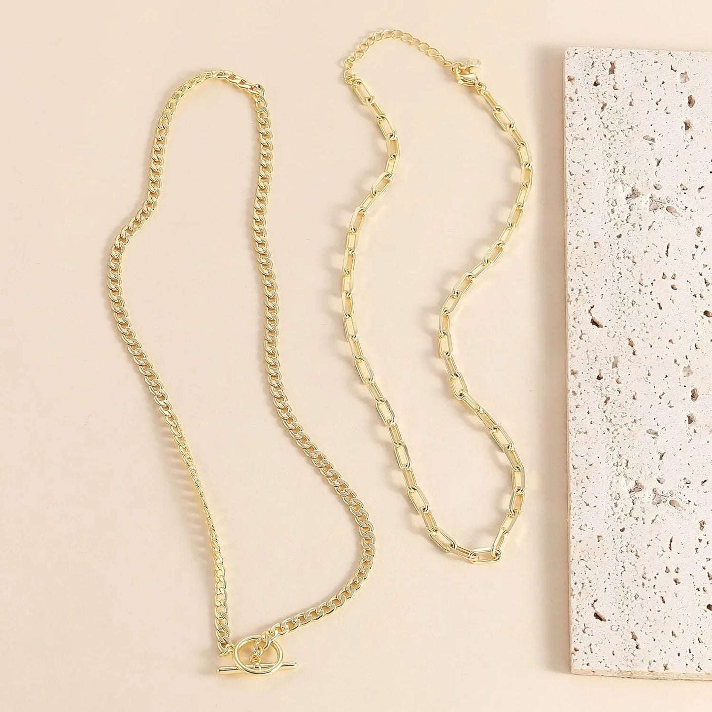 Gold Layered Necklace for Women K Gold Plated Necklace Women Cuban Link Paperclip Chain Toggle Clasp Necklace Jewelry for Women