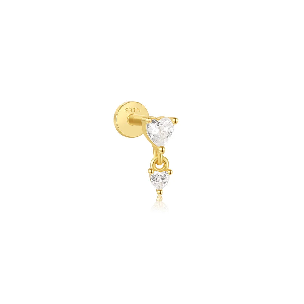 CANNER 1PC 925 Sterling Silver Crown Horse Eye Zircon Heart Flat Head Cartilage Piercing Stud Earring For Women Claasic Earring
