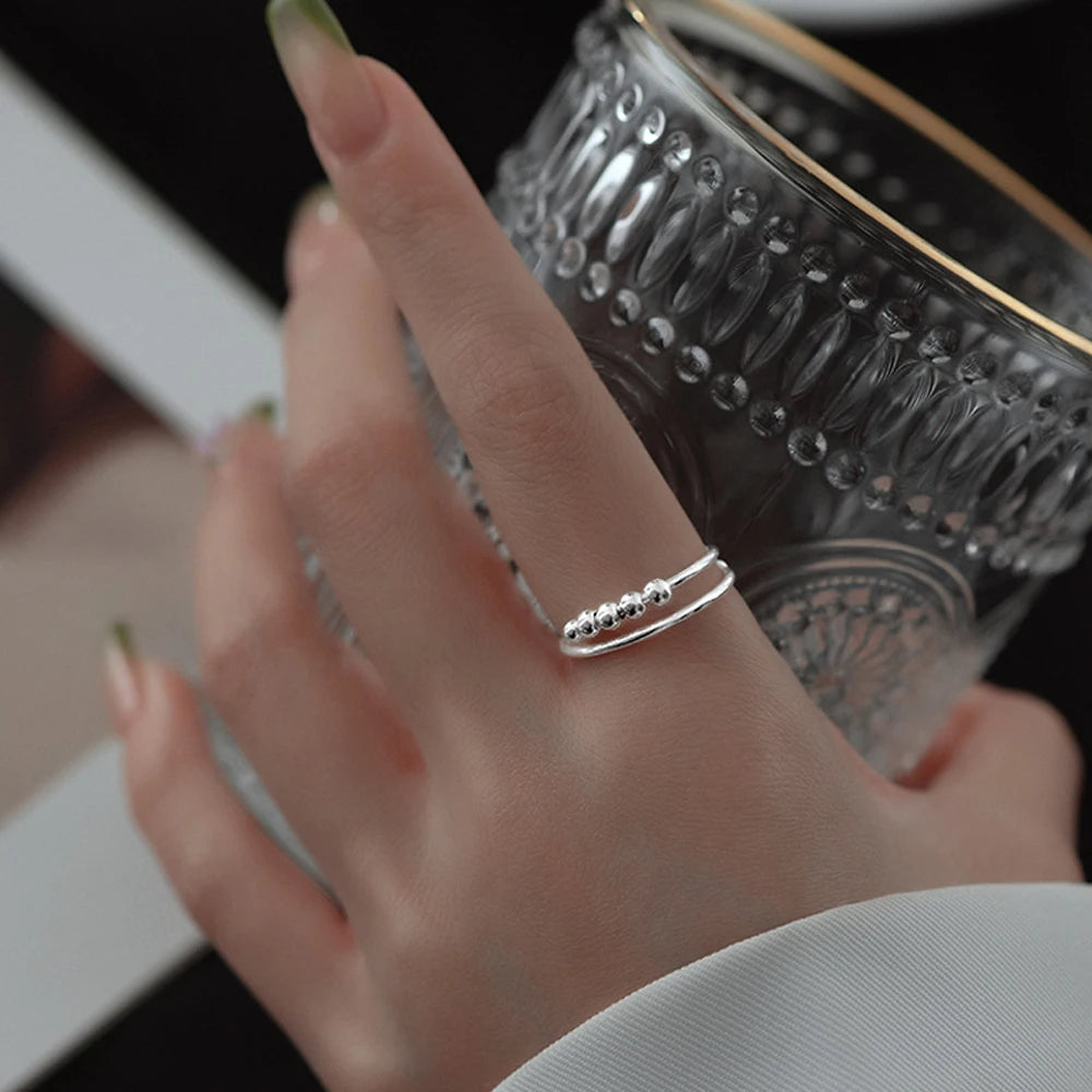 New 925 Sterling Silver Stress Relief Fidget Spinner Rings Rotate Beads Anxiety Adjustable Rings for Women Men Fine Jewelry