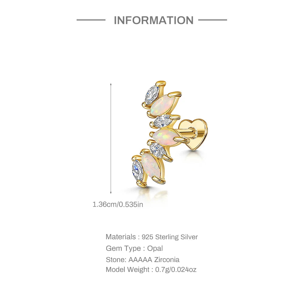 CANNER 1PC 925 Sterling Silver Crown Horse Eye Zircon Heart Flat Head Cartilage Piercing Stud Earring For Women Claasic Earring