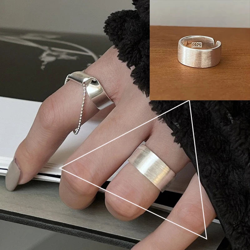 VENTFILLE 925 Sterling Silver Rings INS Fashion Hip Hop Vintage Couples Hollow Lines Punk Thai Silver Party Adjustable  Jewelry