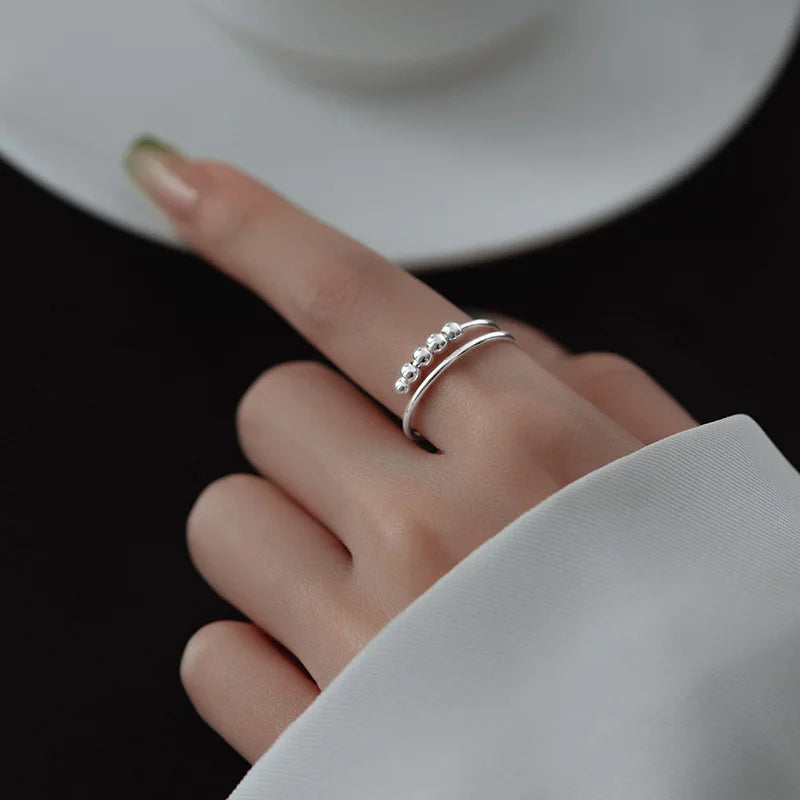 New 925 Sterling Silver Stress Relief Fidget Spinner Rings Rotate Beads Anxiety Adjustable Rings for Women Men Fine Jewelry